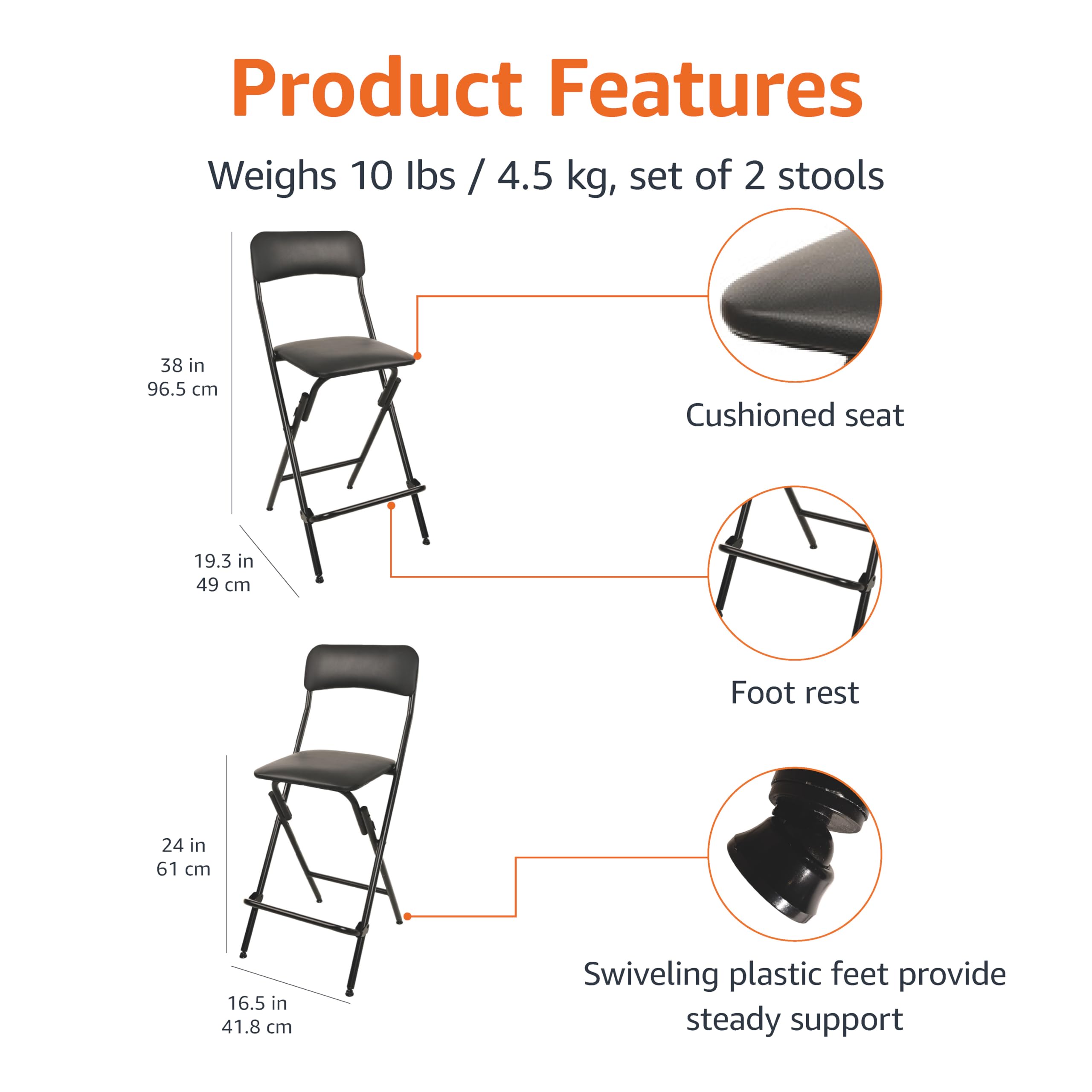 Folding Bar Stool with Footrest (Set of 2)