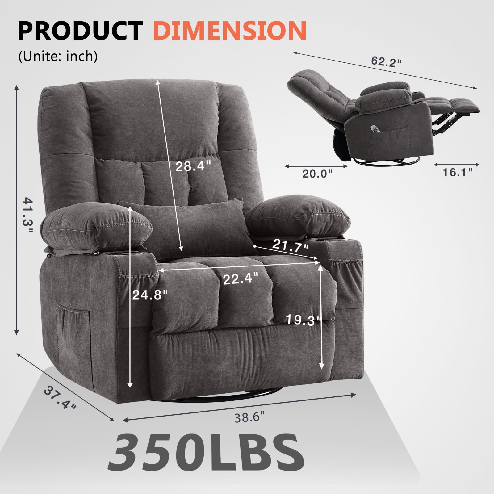 Massage Swivel Rocker Recliner Chair with Heat