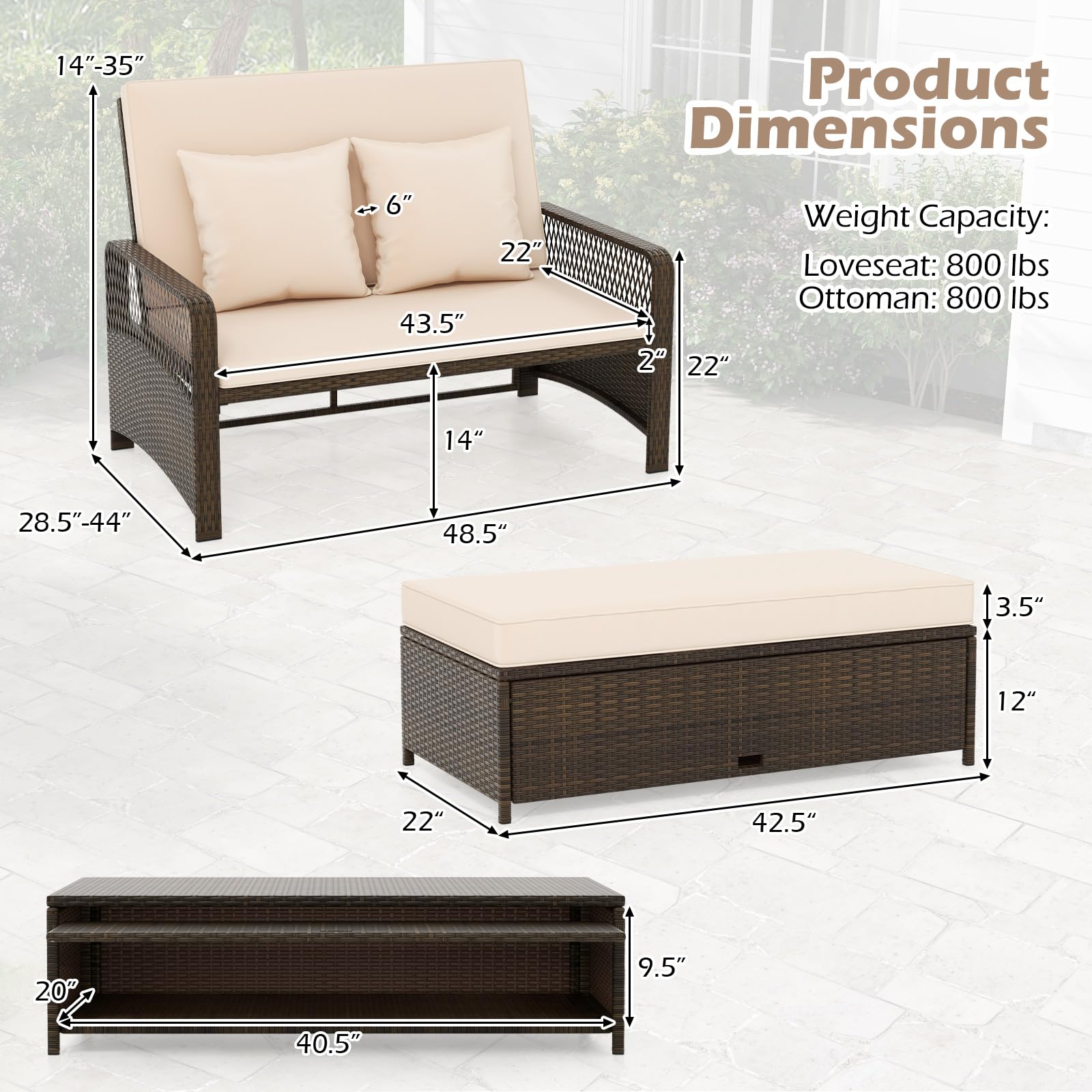 Patio Rattan Daybed with Storage Ottoman