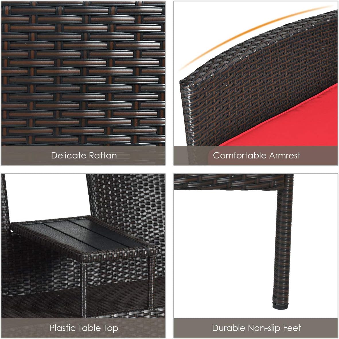 Outdoor Wicker Loveseat Sofa Set with Built-In Coffee Table