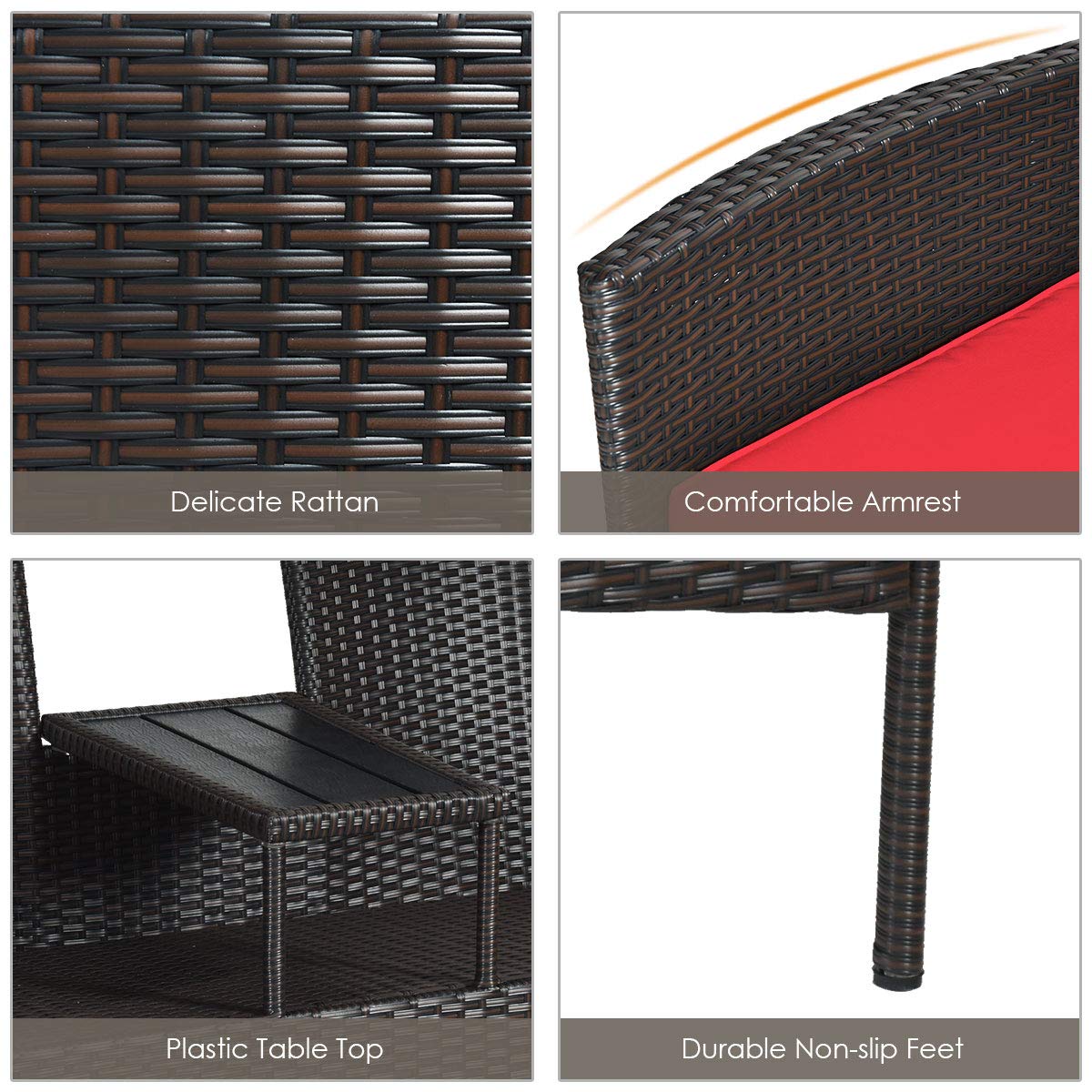 Outdoor Wicker Loveseat Sofa Set with Built-In Coffee Table