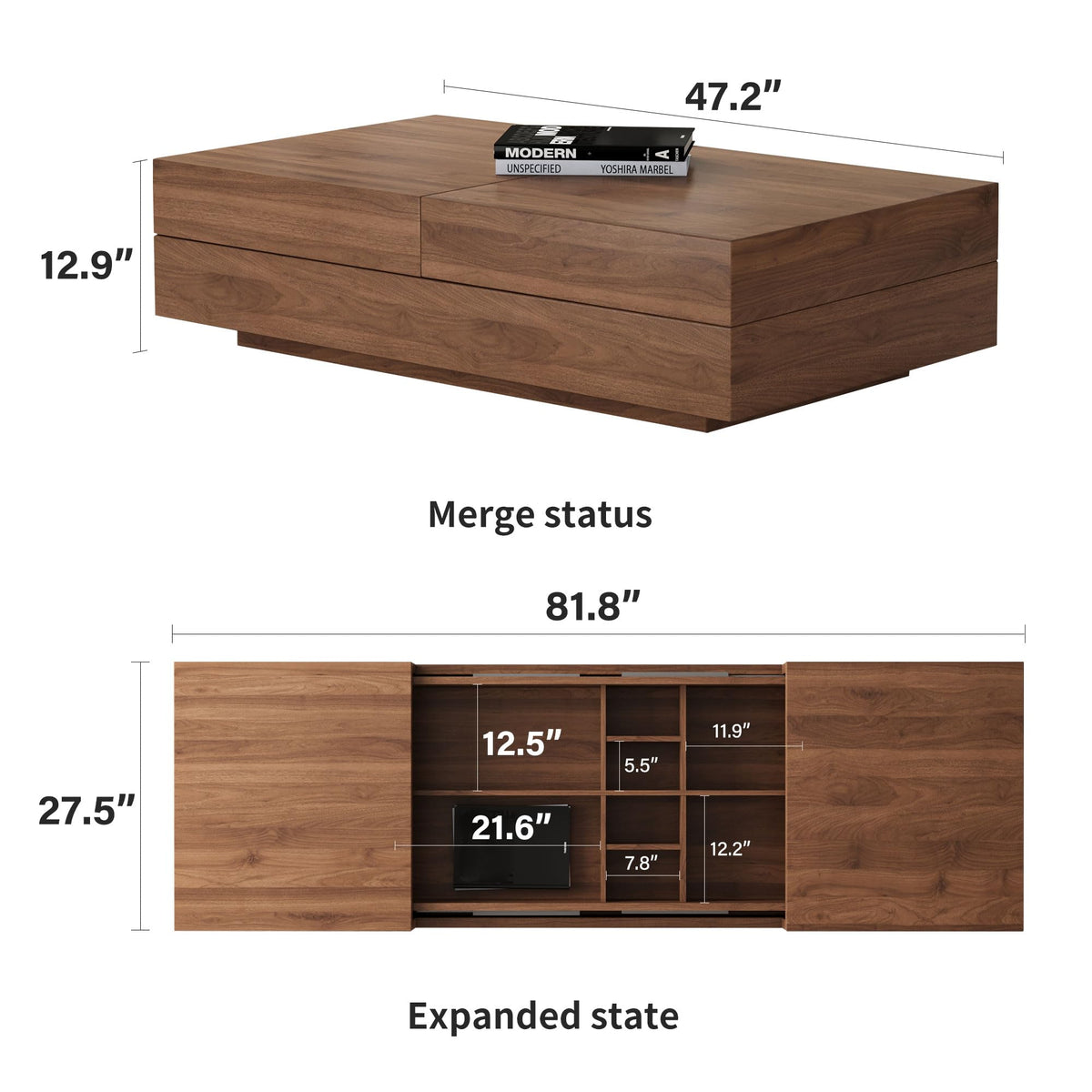 NessCarsti Mid-Century Modern TV Stand and Expandable Coffee Table Set