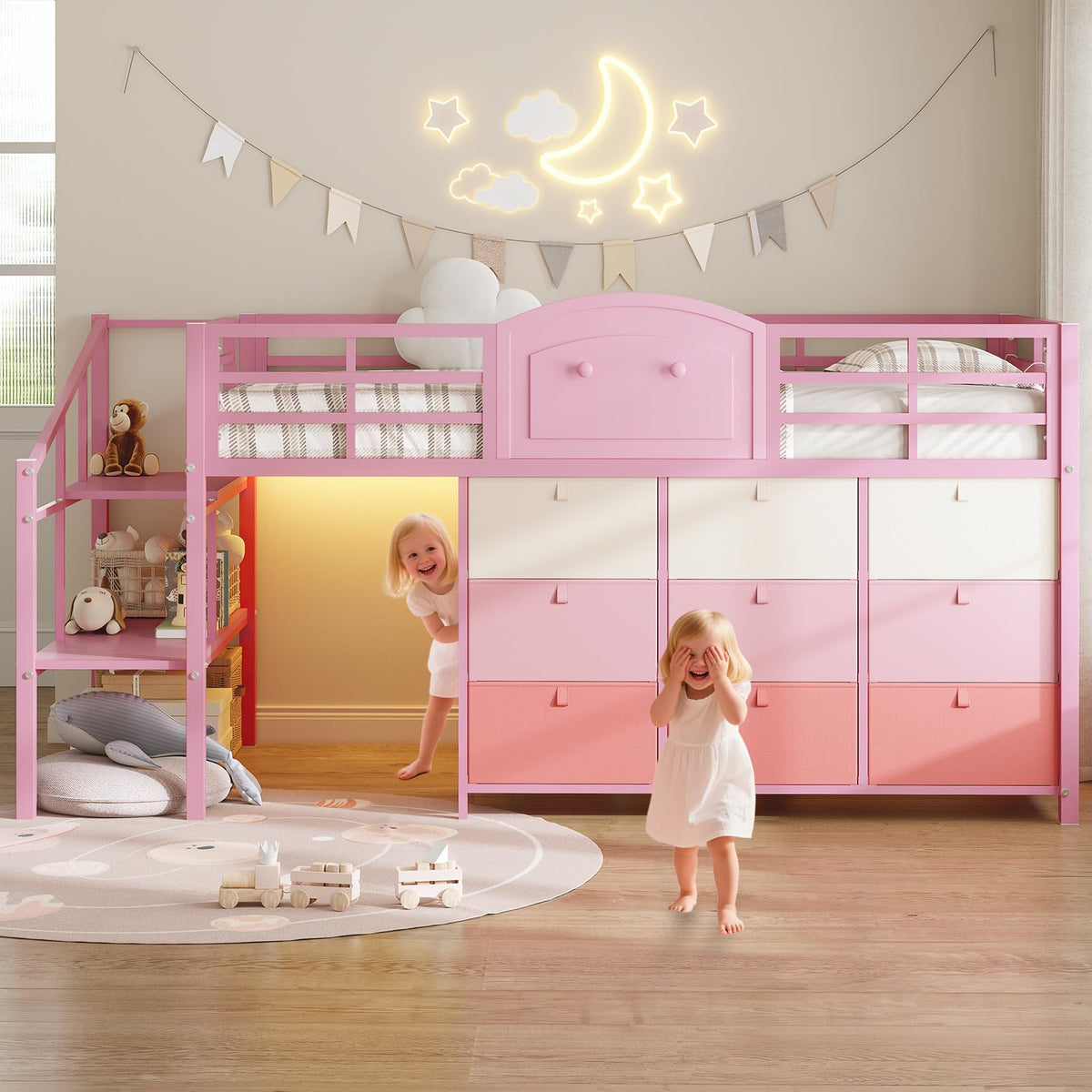 Twin Low Loft Bed with Storage Stairs