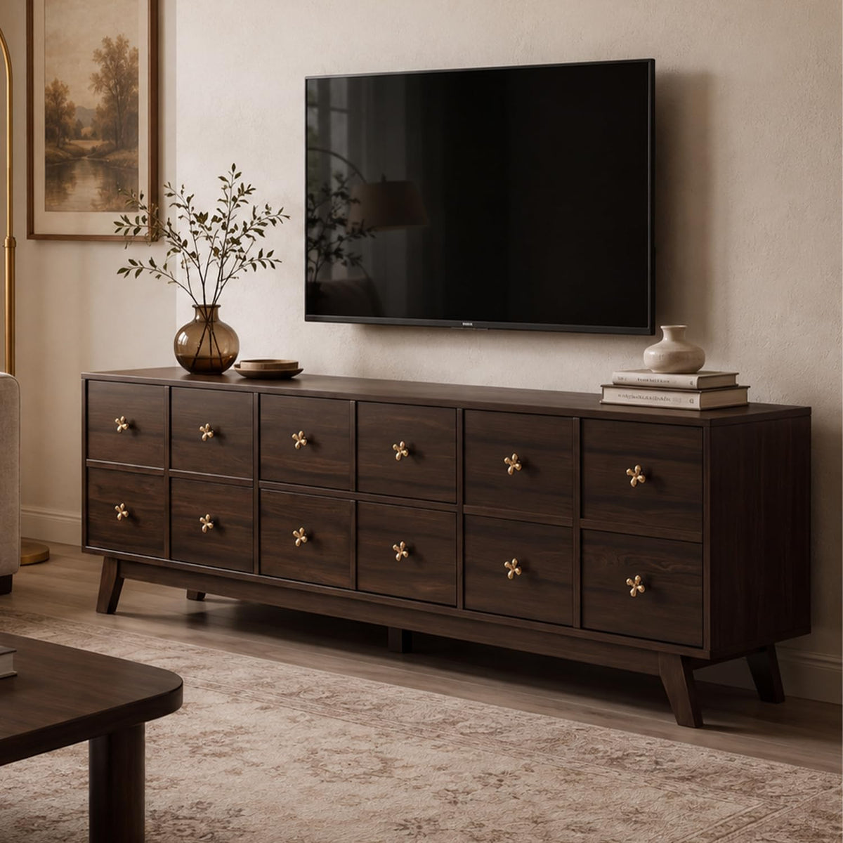 Garvee 67" Wood TV Stand, Mid Century Modern TV Stand for Up to 75" TVs