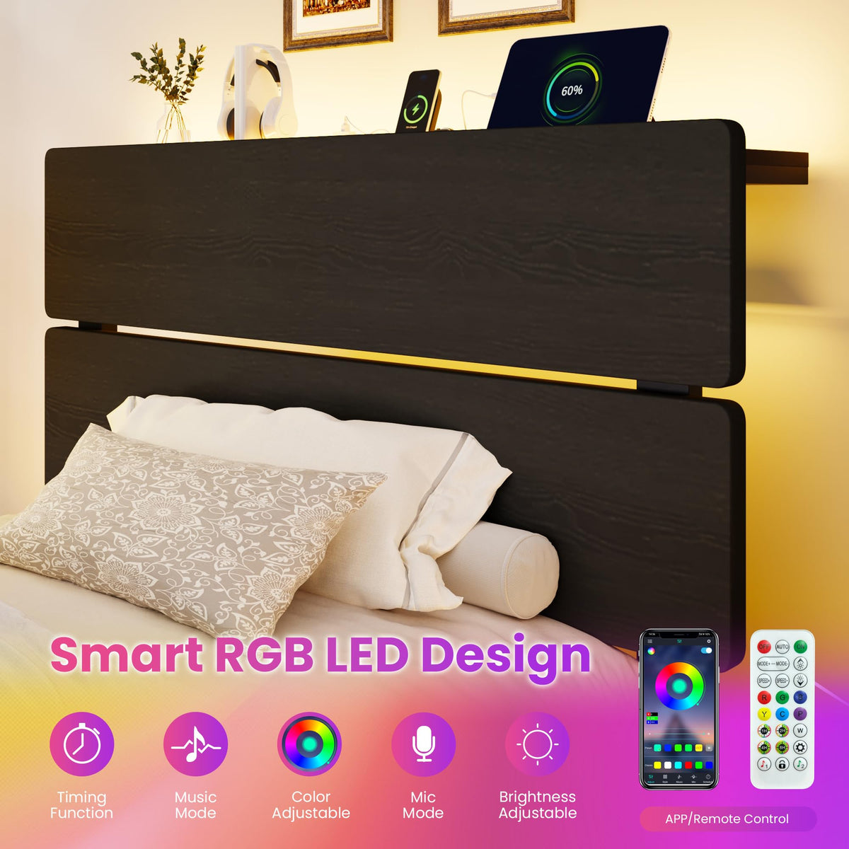 Twin LED Bed Frame with Charging Station