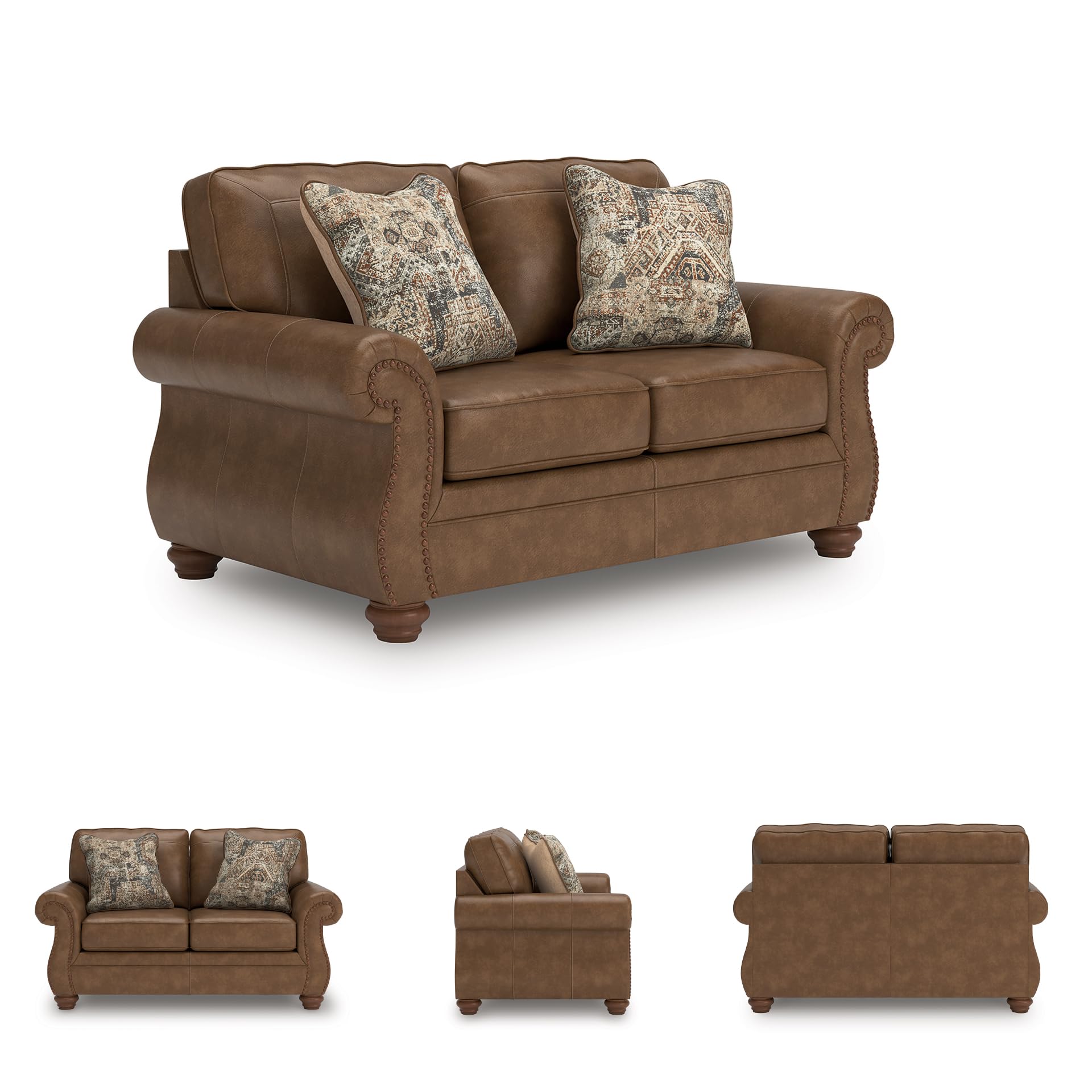 Faux Leather Loveseat with Nailhead Trim