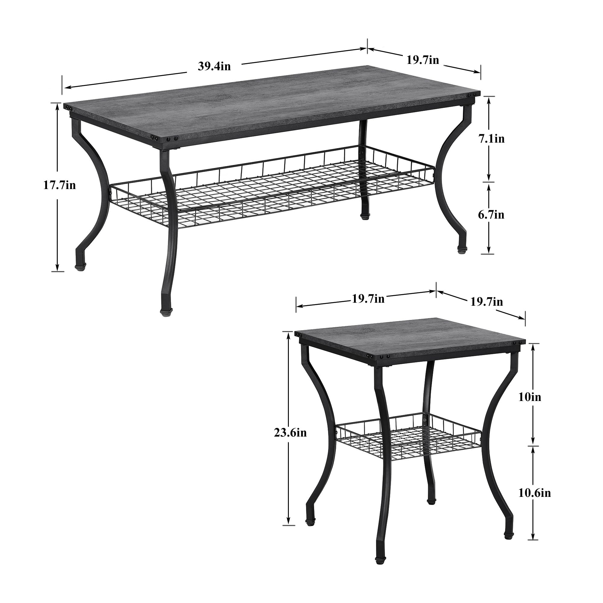 3-Piece Coffee & End Table Set with Storage Shelves