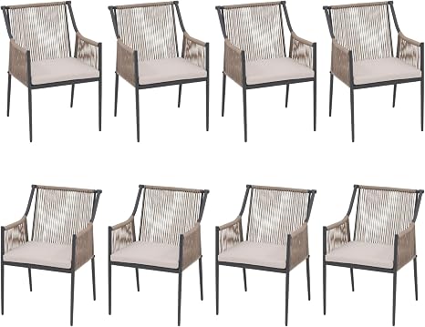 Outdoor Wicker Dining Chairs with Cushion & Armrests