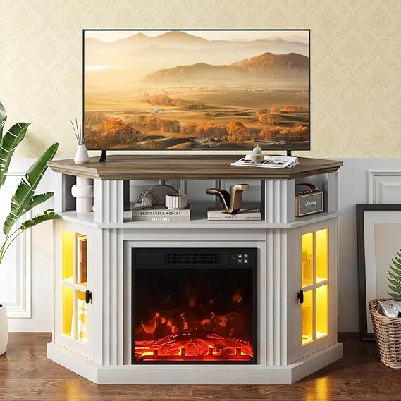 Corner Fireplace TV Stand with Storage Cabinets