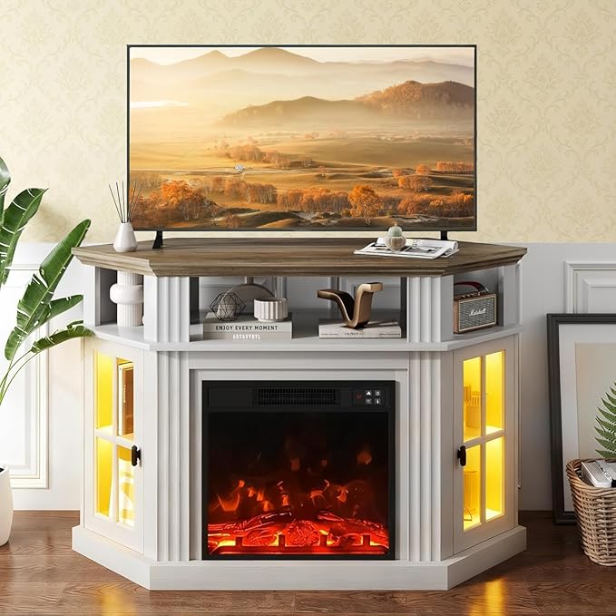 Corner Fireplace TV Stand with Storage Cabinets