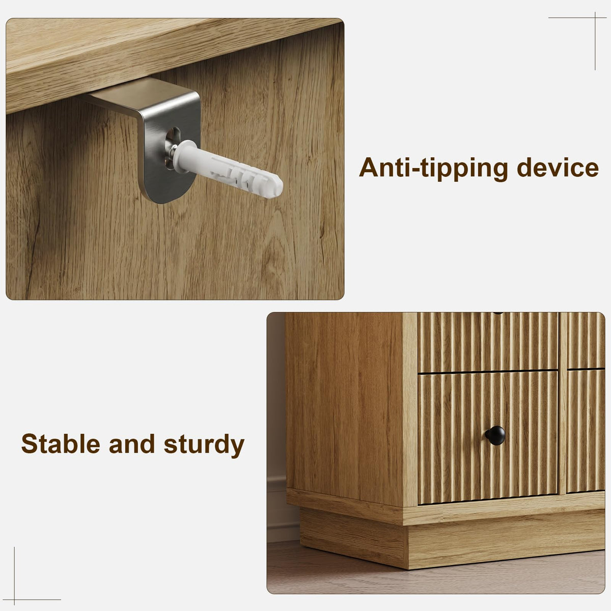 Vordwell Fluted Dresser TV Stand for Bedroom with 10 Drawers, Oak