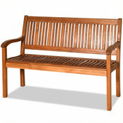 COSTWAY Wooden Bench Outdoor, Curved Armrest & Backrest, Teak Colored
