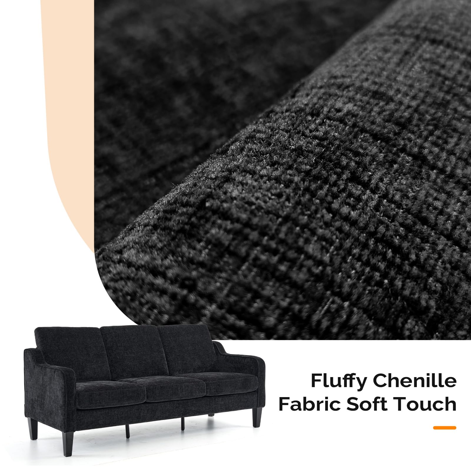 VINGLI Loveseat Sofa Set for Living Room, Mid-Century Modern Couch and Love Seat Set,53" Loveseat+71" Small Couch for Bedroom Sofa Furniture for Small Spaces Apartment (Black)