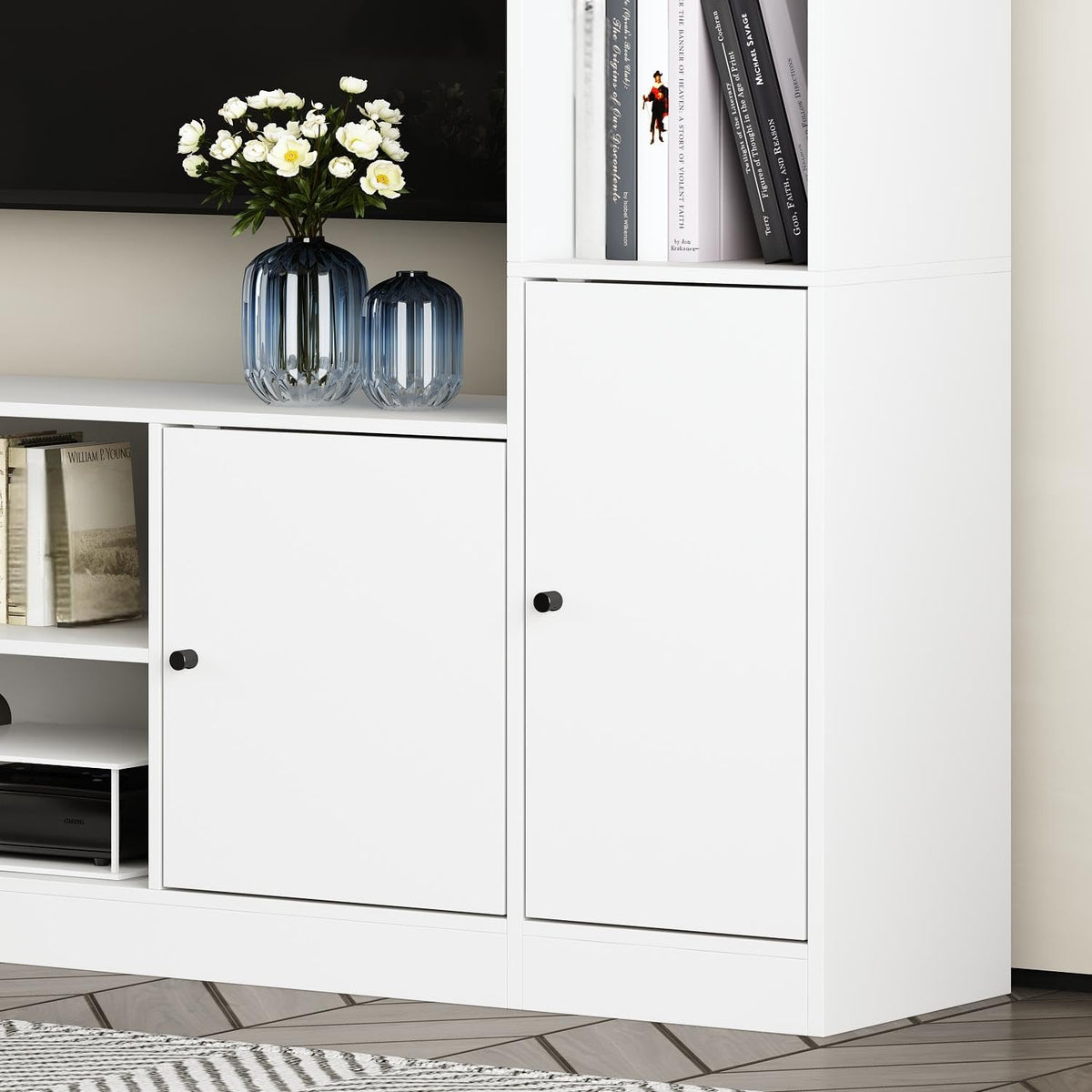 ECACAD 81" W Wall Unit Entertainment Center with Bookshelves, White