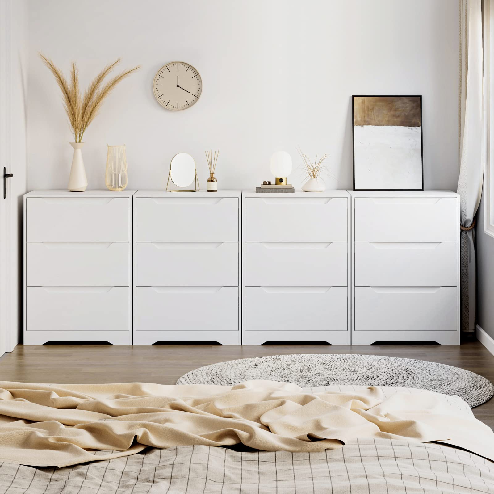 HOSTACK Modern 3 Drawer Dresser, Wood Chest of Drawers with Storage, Tall Nightstand with Cut-Out Handles, Side End Table, Accent Storage Cabinet for Living Room, Entryway, White