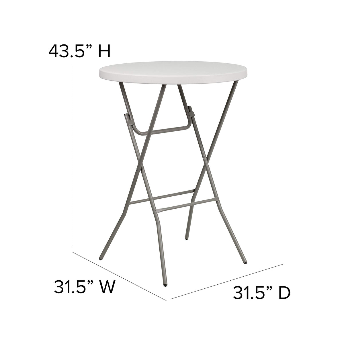Flash Furniture 2.63 ft Plastic Round Folding Bar Table, Granite White