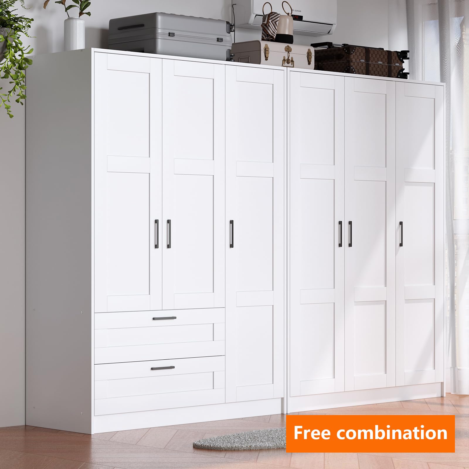 Wooden Wardrobe Closet Armoire with Shelves & Drawers