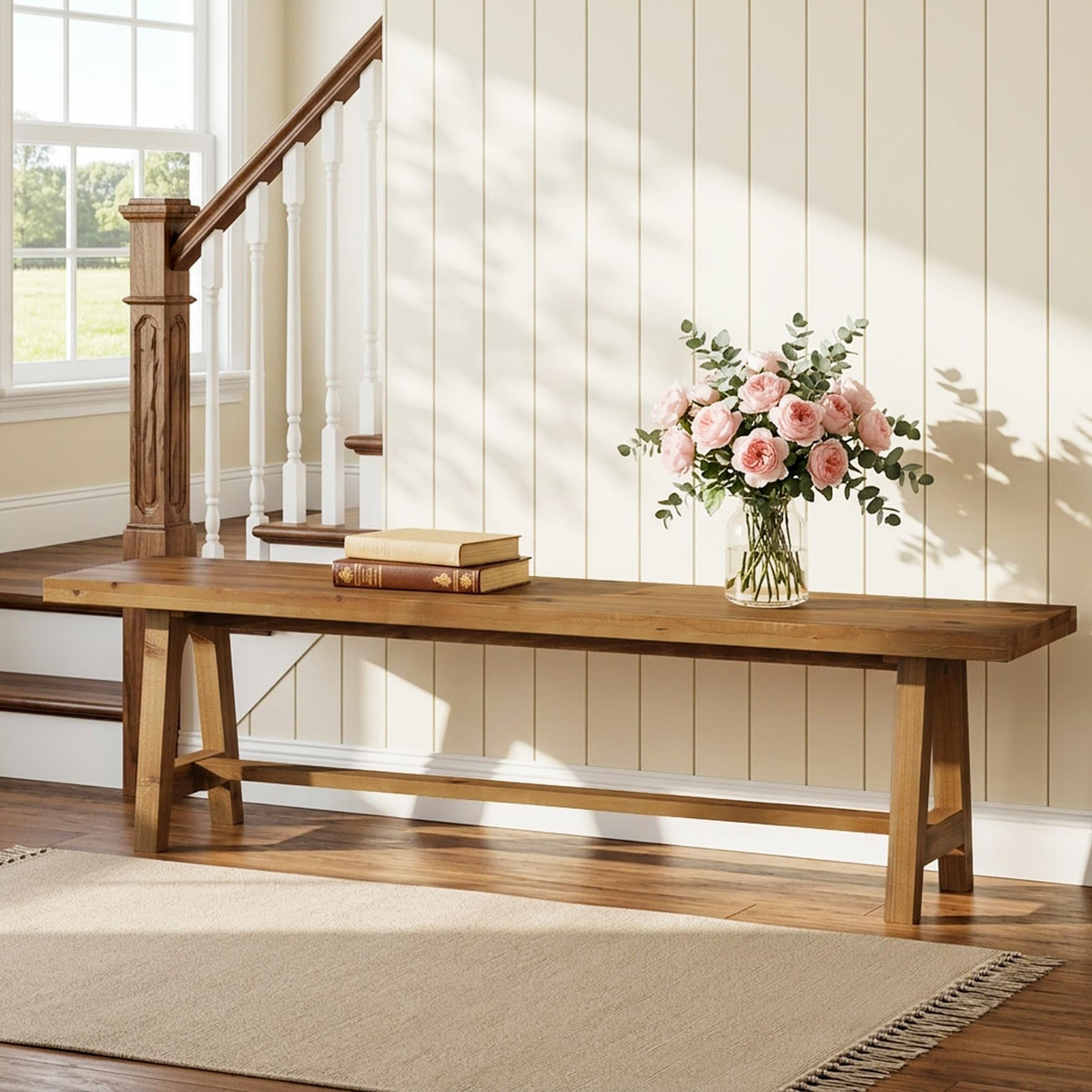 Rustic Solid Wood Entryway Bench