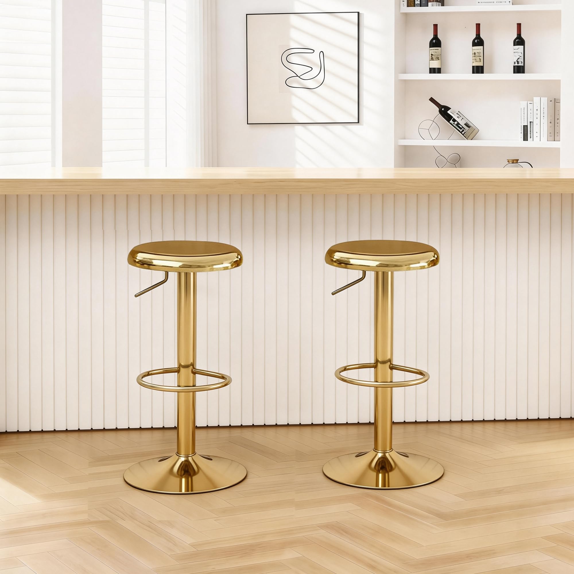 CAROLMADE Bar Stools Set of 2, Adjustable Metal Bar stools Swivel Counter Height Stool, Backless Barstools for Kitchen Island Pub, Gold