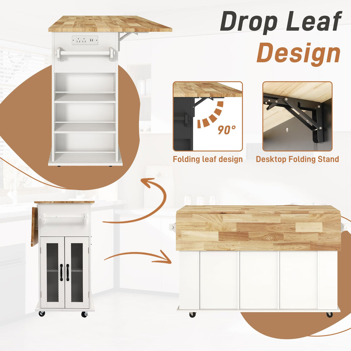 59" Kitchen Island W/Power Outlet&Drop Leaf,Kitchen Rolling Island W/Spice Rack&Towel Rack&Drawers,Kitchen Island Cart W/Sliding Barn Door,Mobile Island Table W/Adjustable Shelves for Dining Room