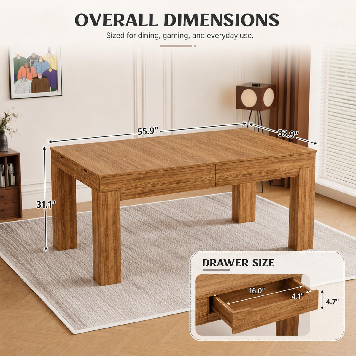 TORESOE Board Game Table with LED, Removable Top, Gaming Dining & RPG Table