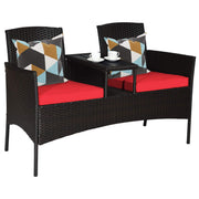Outdoor Wicker Loveseat Sofa Set with Built-In Coffee Table