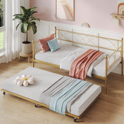 IDEALHOUSE Metal Twin daybed with Trundle with Steel Slat Support