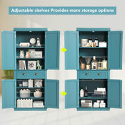 KIGOTY 72" Tall Kitchen Pantry Cabinet with Drawer and 4 Adjustable Shelves, Freestanding Pantry Storage Cabinets, Wood Cupboard Pantry Cabinet for Kitchen, Dining Room, Living Room, Turquoise