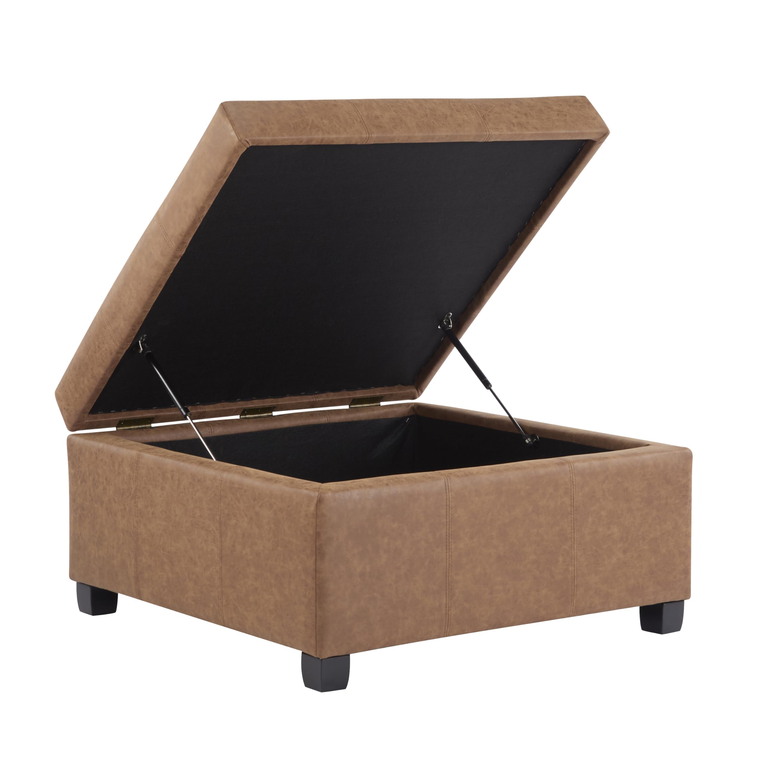 Square Storage Ottoman with Tufted Faux Leather & Wood Legs