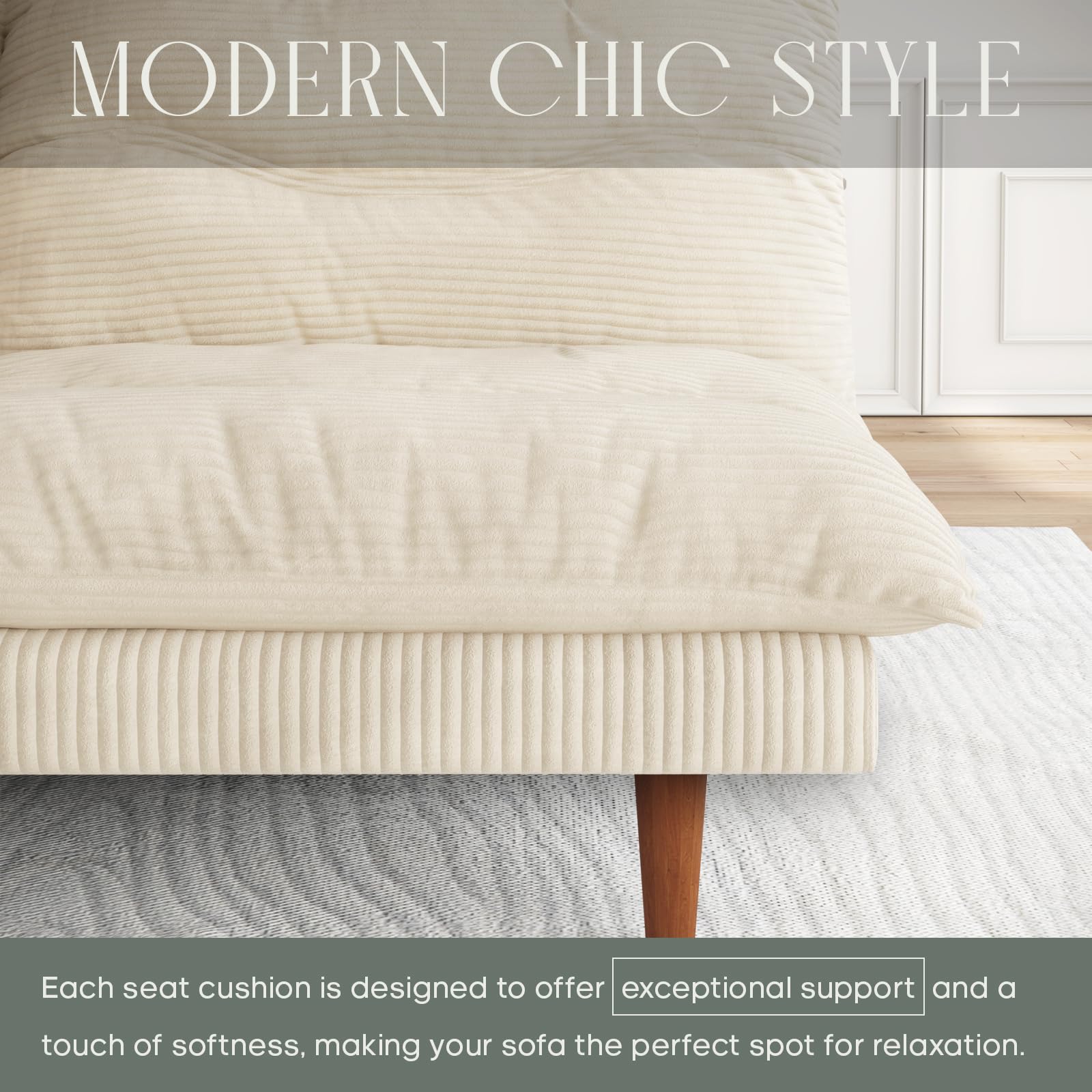 Corduroy Convertible Futon Sofa Bed with Adjustable Backrest