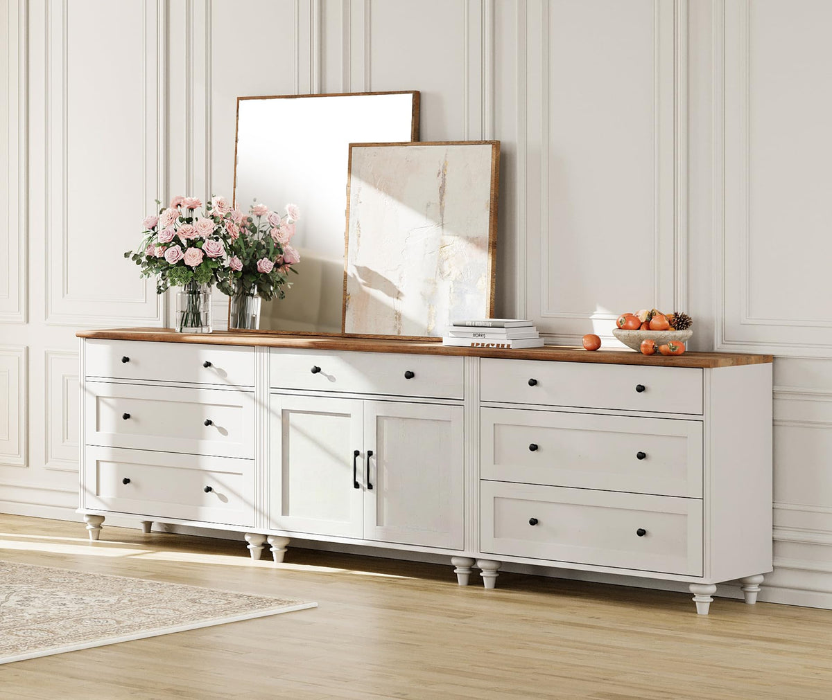 White Buffet Sideboard with 7 Drawers