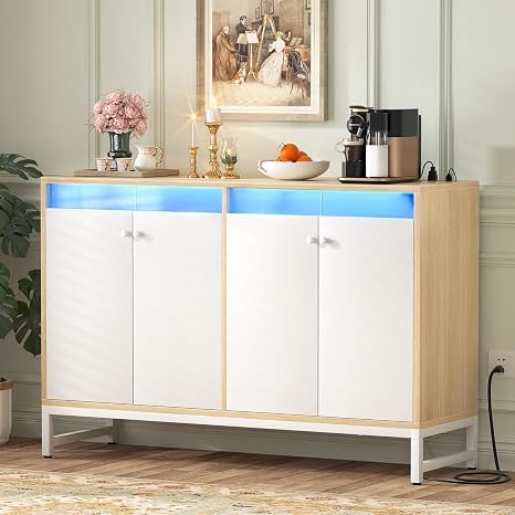Buffet Cabinet with LED Lights & Power Outlet