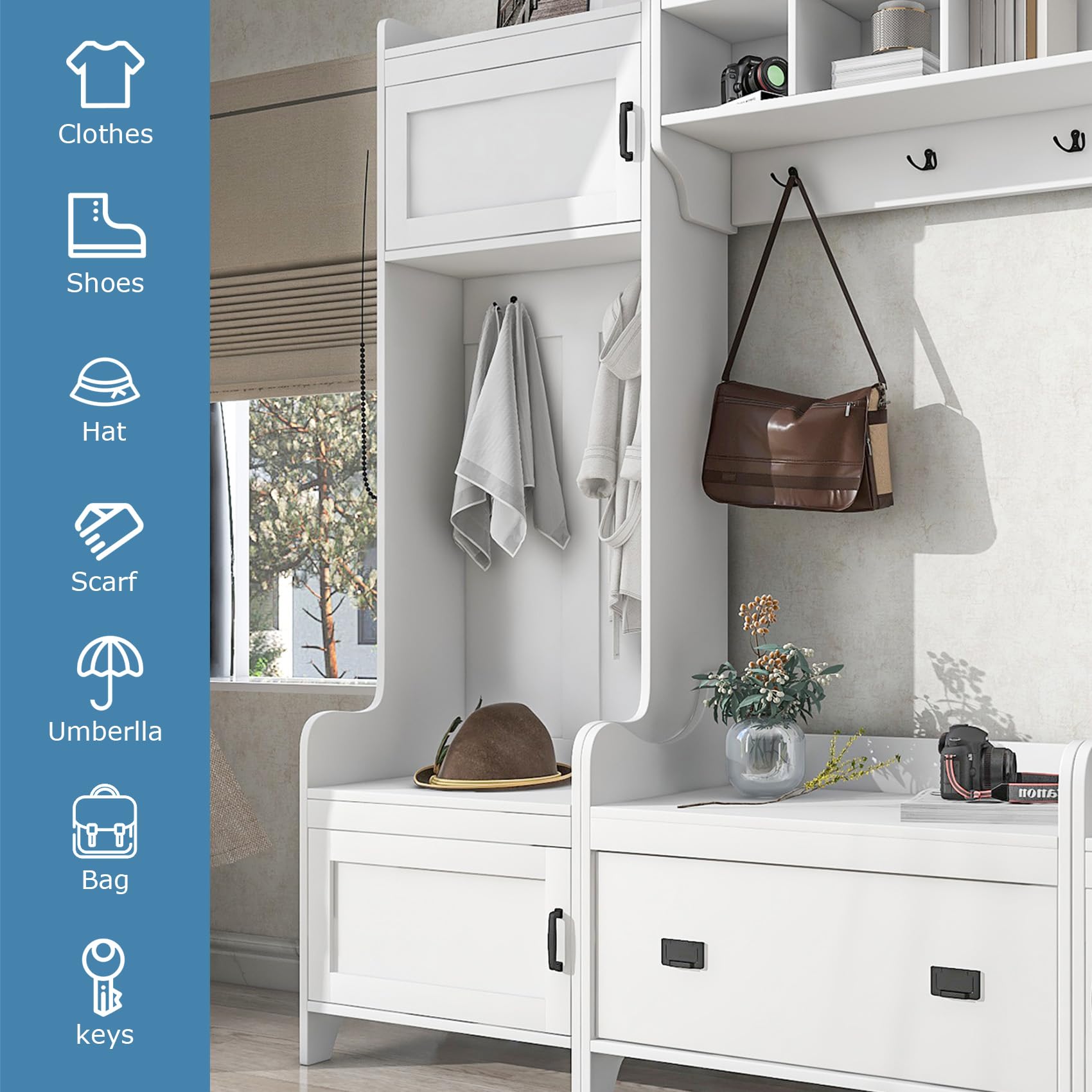 Entryway Hall Tree with Bench and Shoe Storage