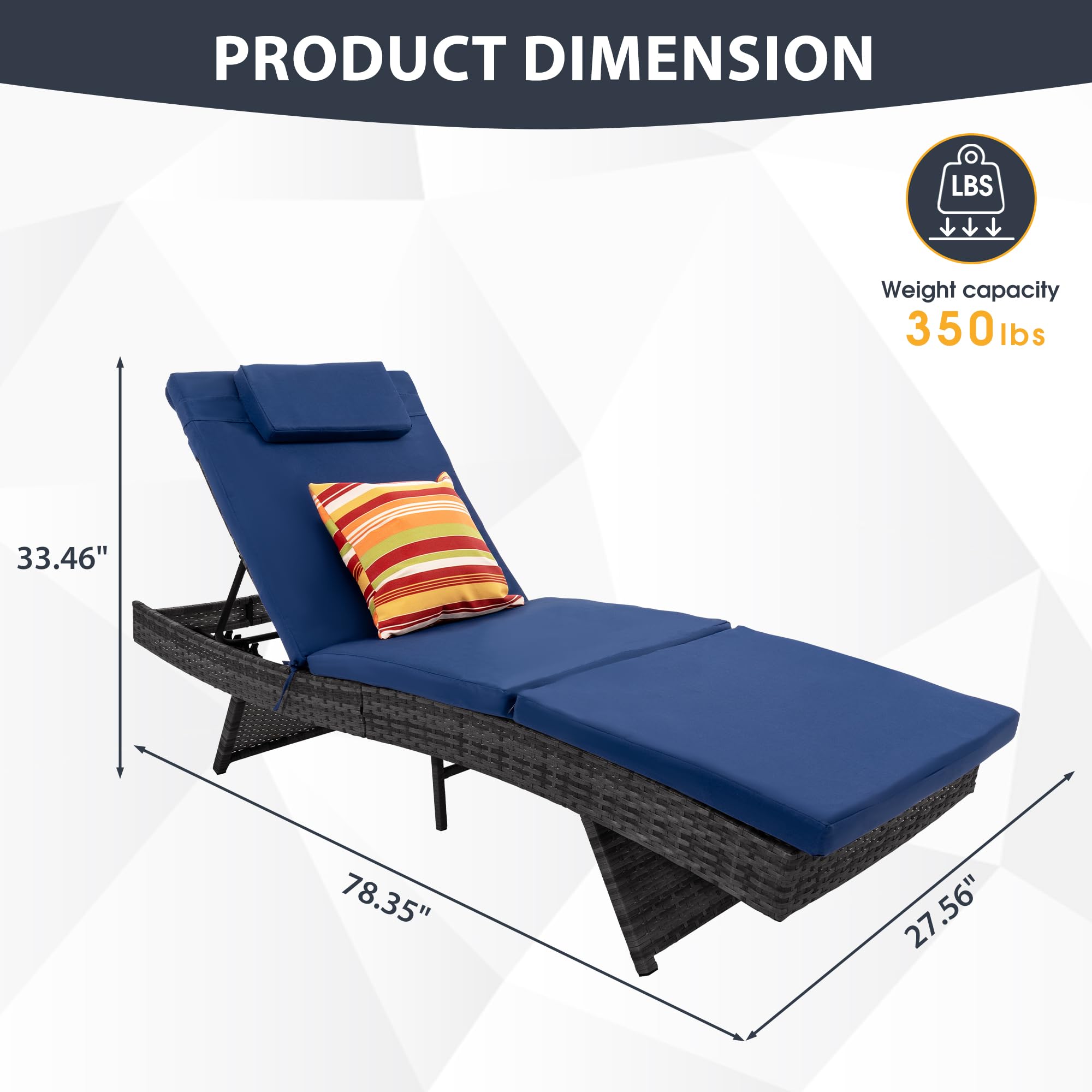 Wicker Patio Chaise Lounge Set with Cushions & Pillows