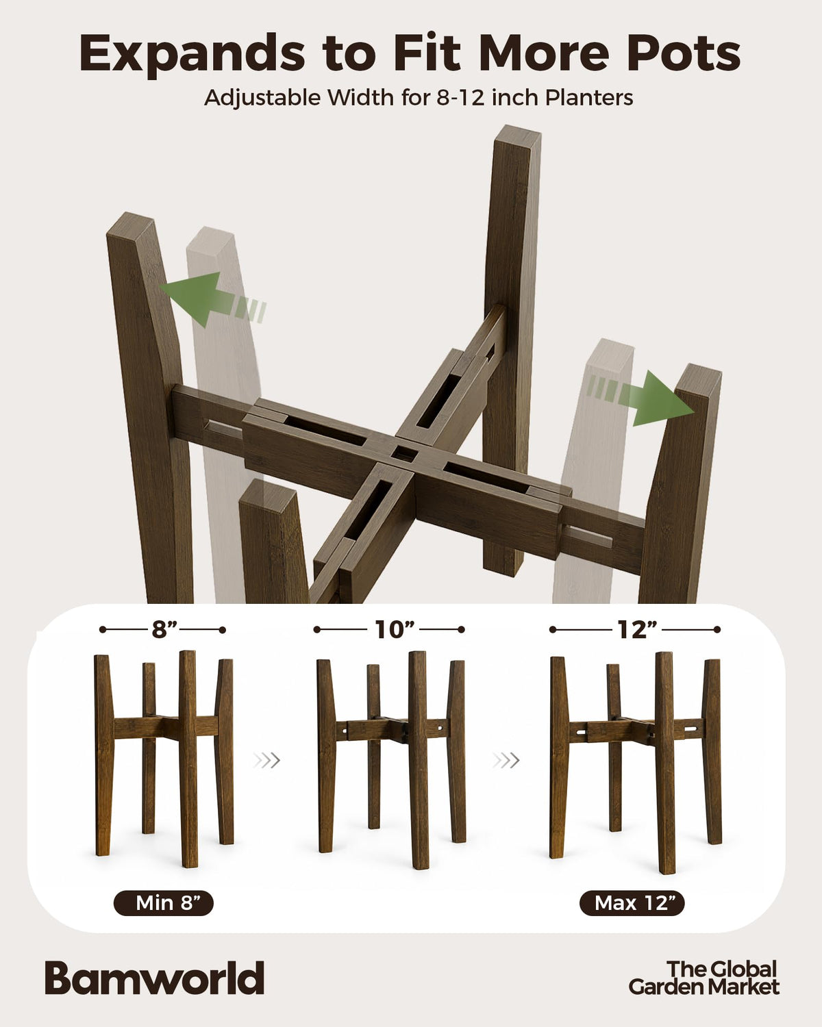 Bamworld Adjustable Plant Stand Indoor Bamboo Plant Stand Brown