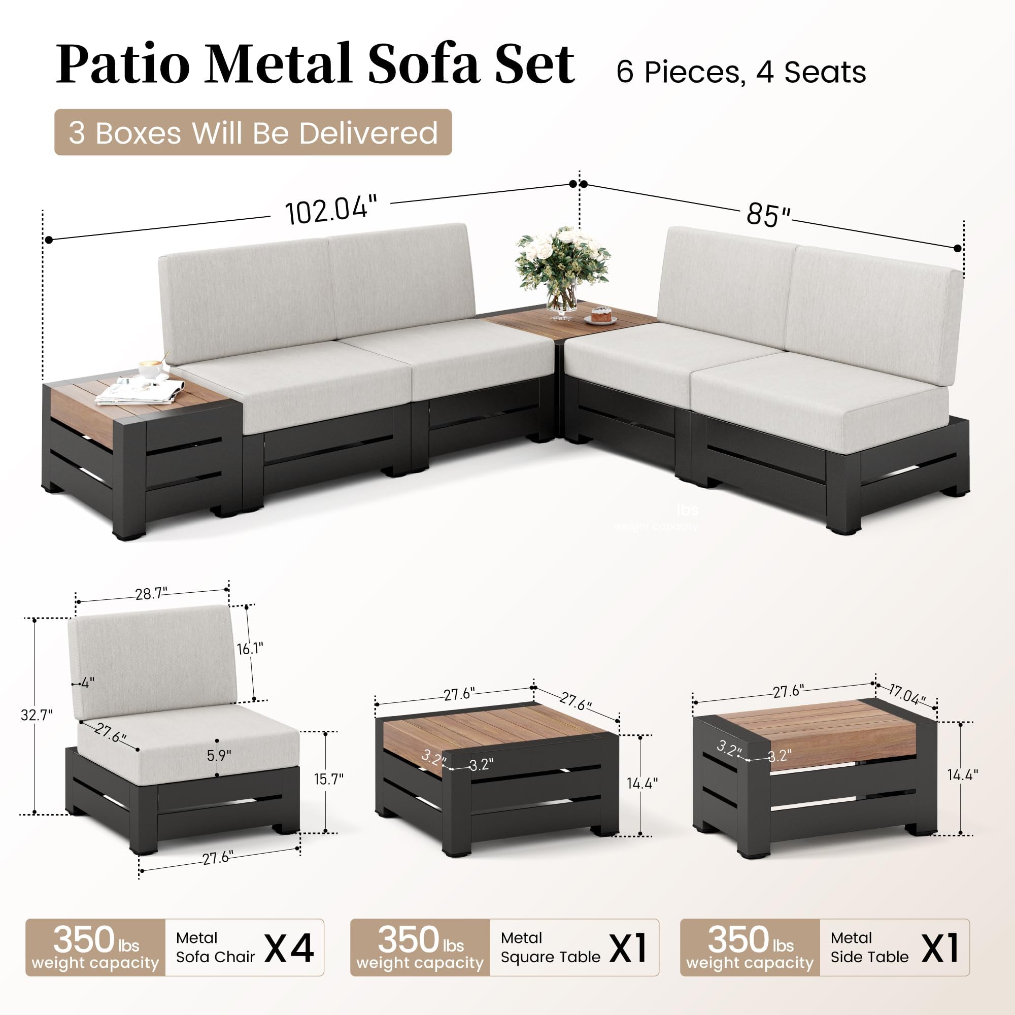 6-Piece Metal Patio Sectional Sofa Set