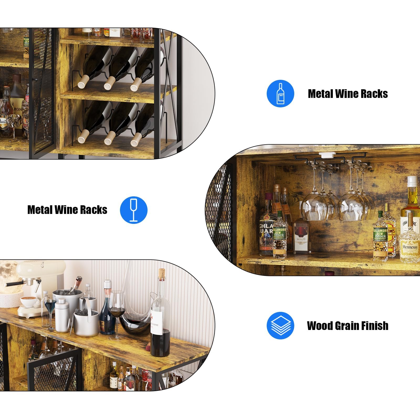 Wine Bar Cabinet with LED Light & Wine Rack