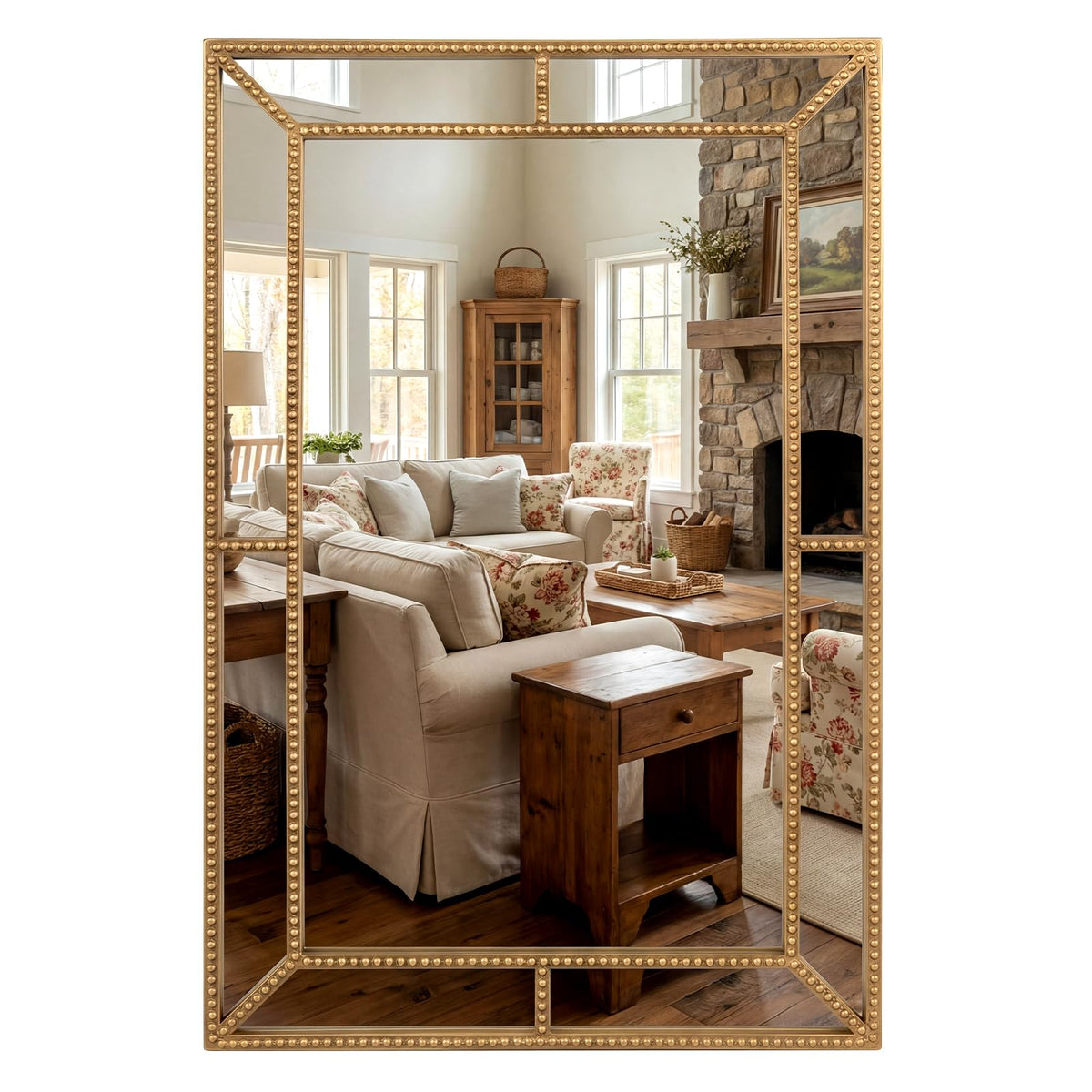 36 x 24 Gold Beaded Rectangle Wall Mirror