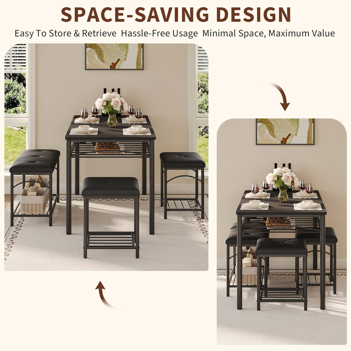 Dining Table Set with Bench & 2 Stools