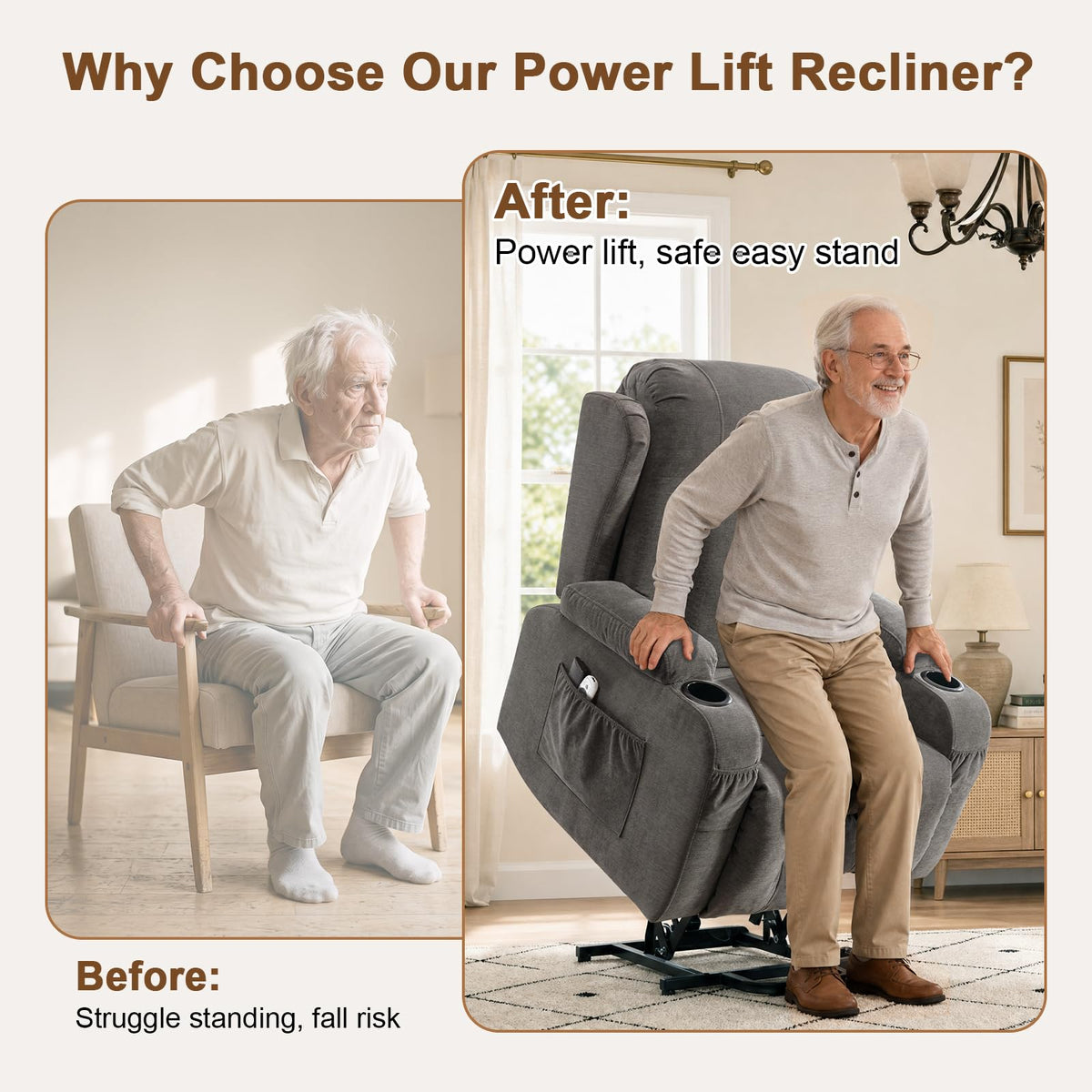 Diluvan Power Lift Recliner Chair for Elderly with Massage and Heat,Grey