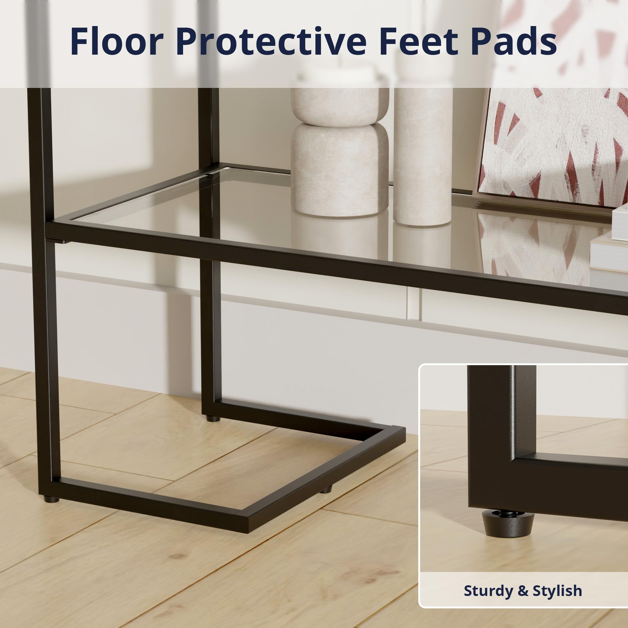Cozy Castle 52" Entryway Table, 2-Tier Narrow Console Table with Tempered Glass & Sturdy Metal Frame, Modern Sofa Table with Storage Shelves for Entryway, Hallway, Foyer, Living Room, Black