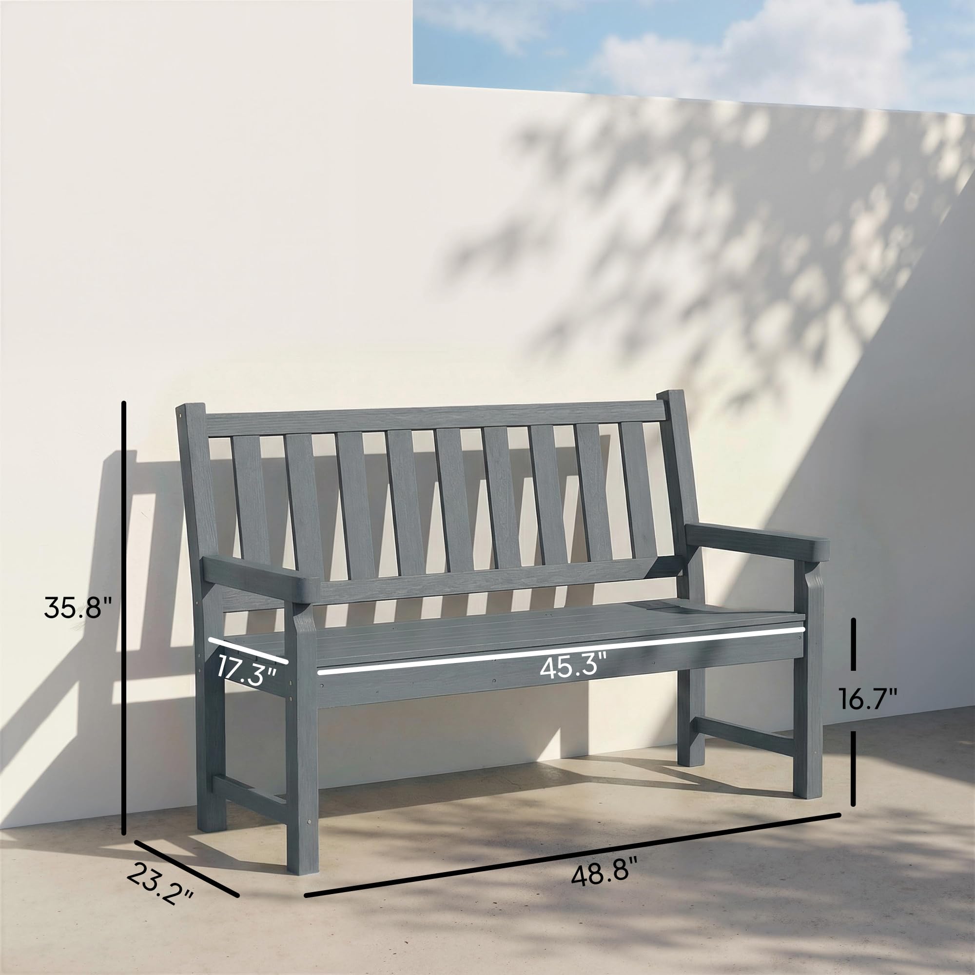 Outsunny Outdoor Bench, 49" All-Weather HDPE Garden Bench, 2-Person Patio Loveseat with 528 lbs Capacity, Curved Seat for Backyard, Park, Porch, Lawn, Park, Gray