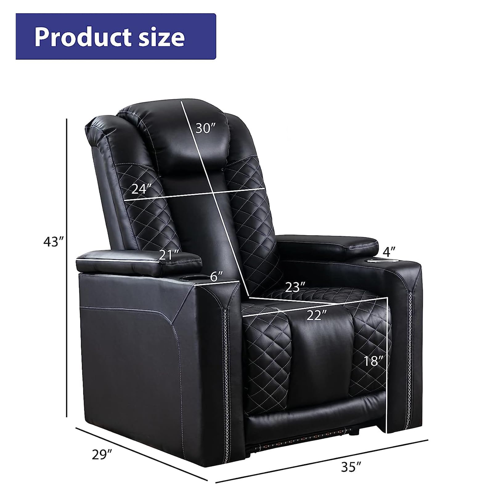 Power Recliner Chair with USB Ports, Cup Holders & Ambient Lighting