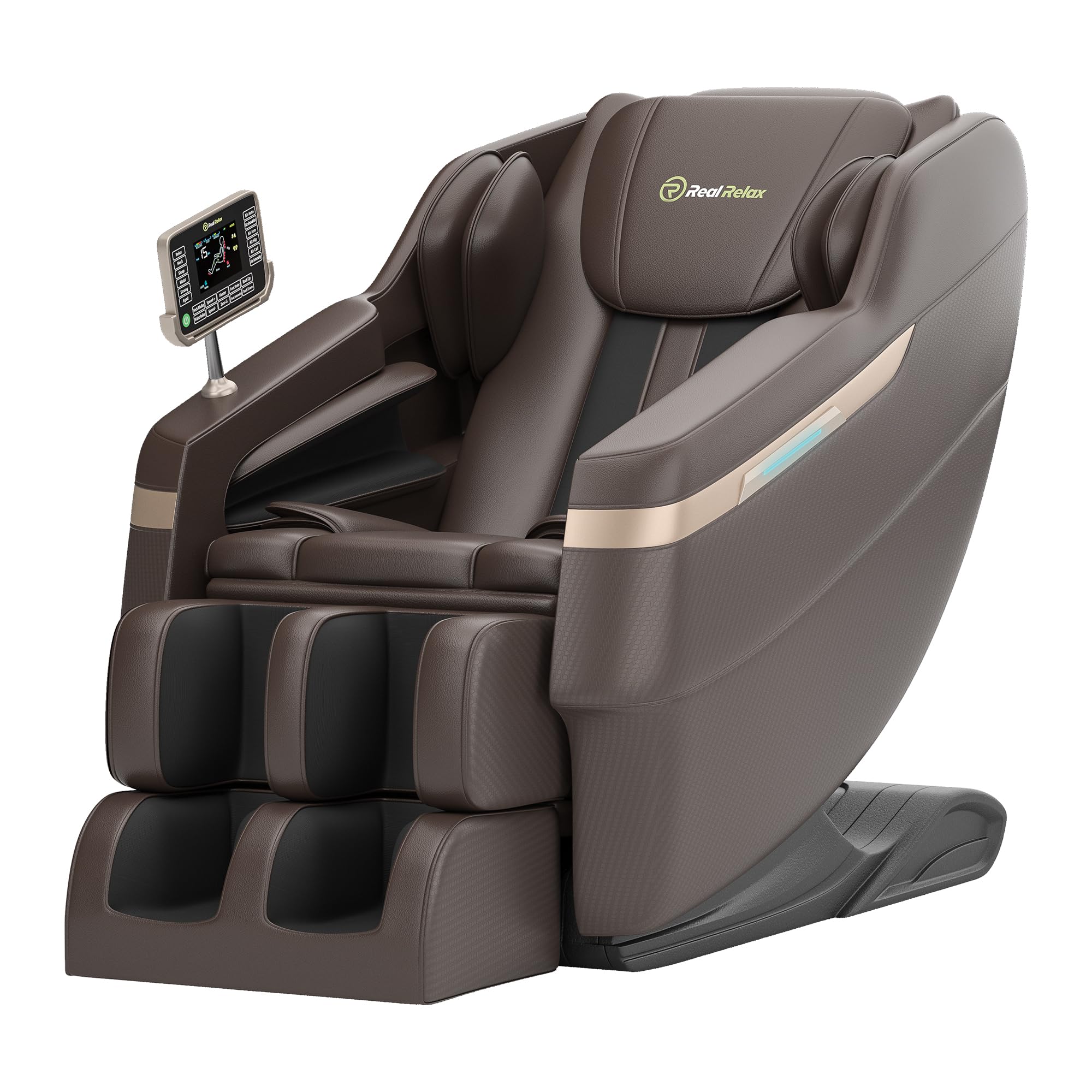 Real Relax 2025 Full Body Massage Chair, Zero Gravity Shiatsu Massage Chair Recliner, Foot Massage, Bluetooth, Large Control Screen (Brown and Gold)