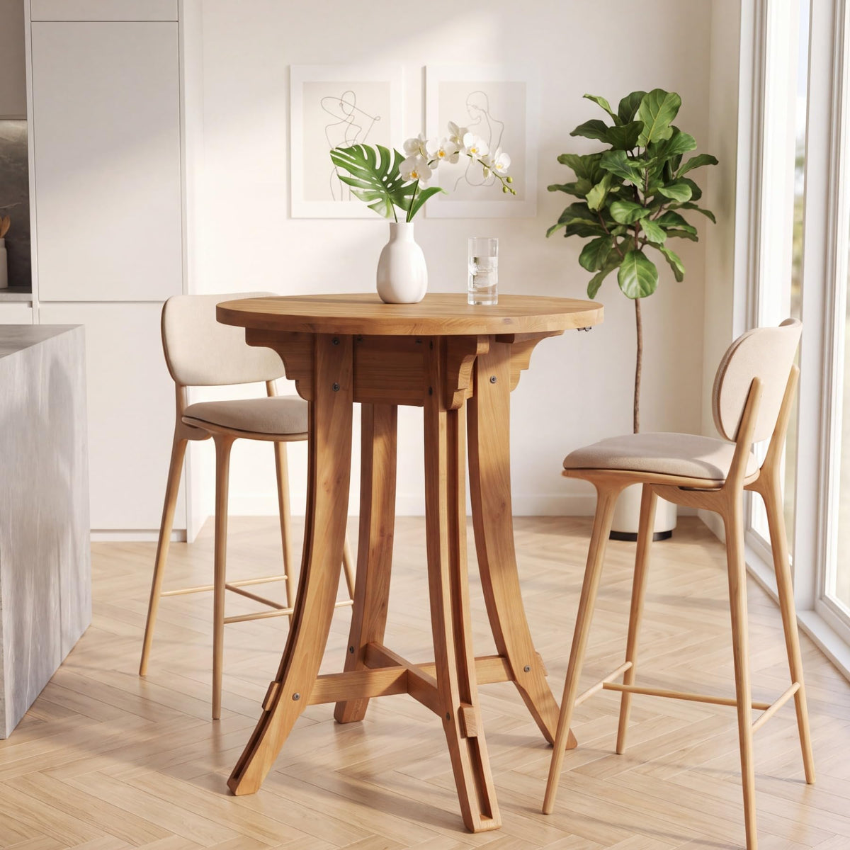 Round Solid Wood Bar Table