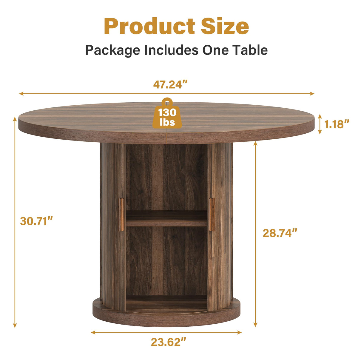 47.24" Round Dining Table for 4, Farmhouse Fluted Kitchen Tables Dining Room Circle Dinner Table, Modern Wood Kitchen & Dining Room Tables