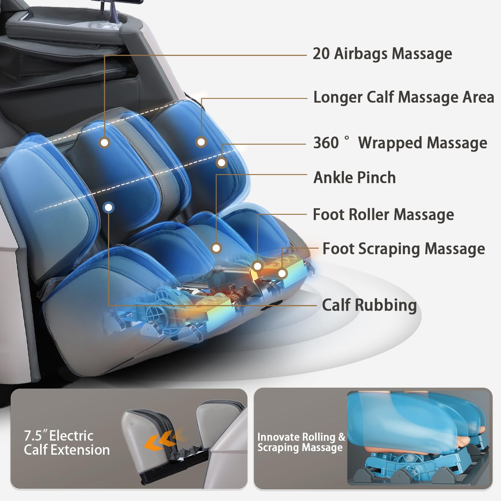 HealthRelife 4D Massage Chair Full Body Zero Gravity Recliner - 55“ SL-Track,20 Auto Modes,11 Massage Technique,40 Airbags Massage,with Yoga Stretch,APP Control,Negative Oxygen lons（Grey）