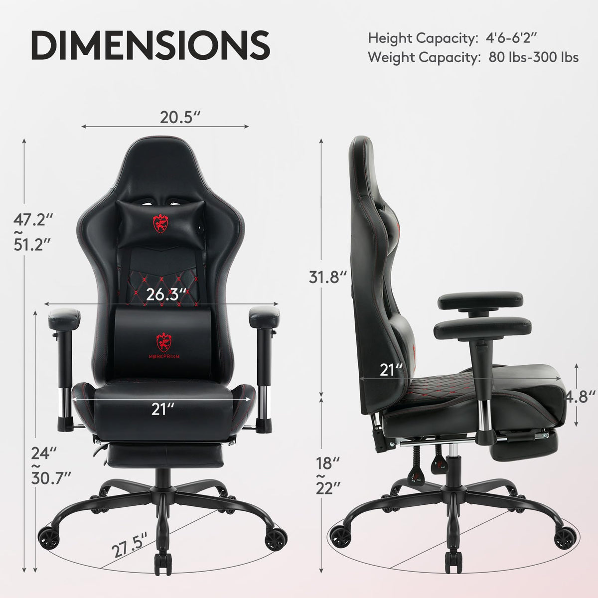 Morkprism Gaming Chair,Office Chair with Massage,Gel Pad,Black Red