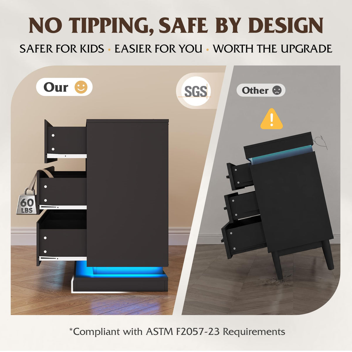 WLIVE 9 Drawer Dresser with LED Light, Dresser with Charging Station