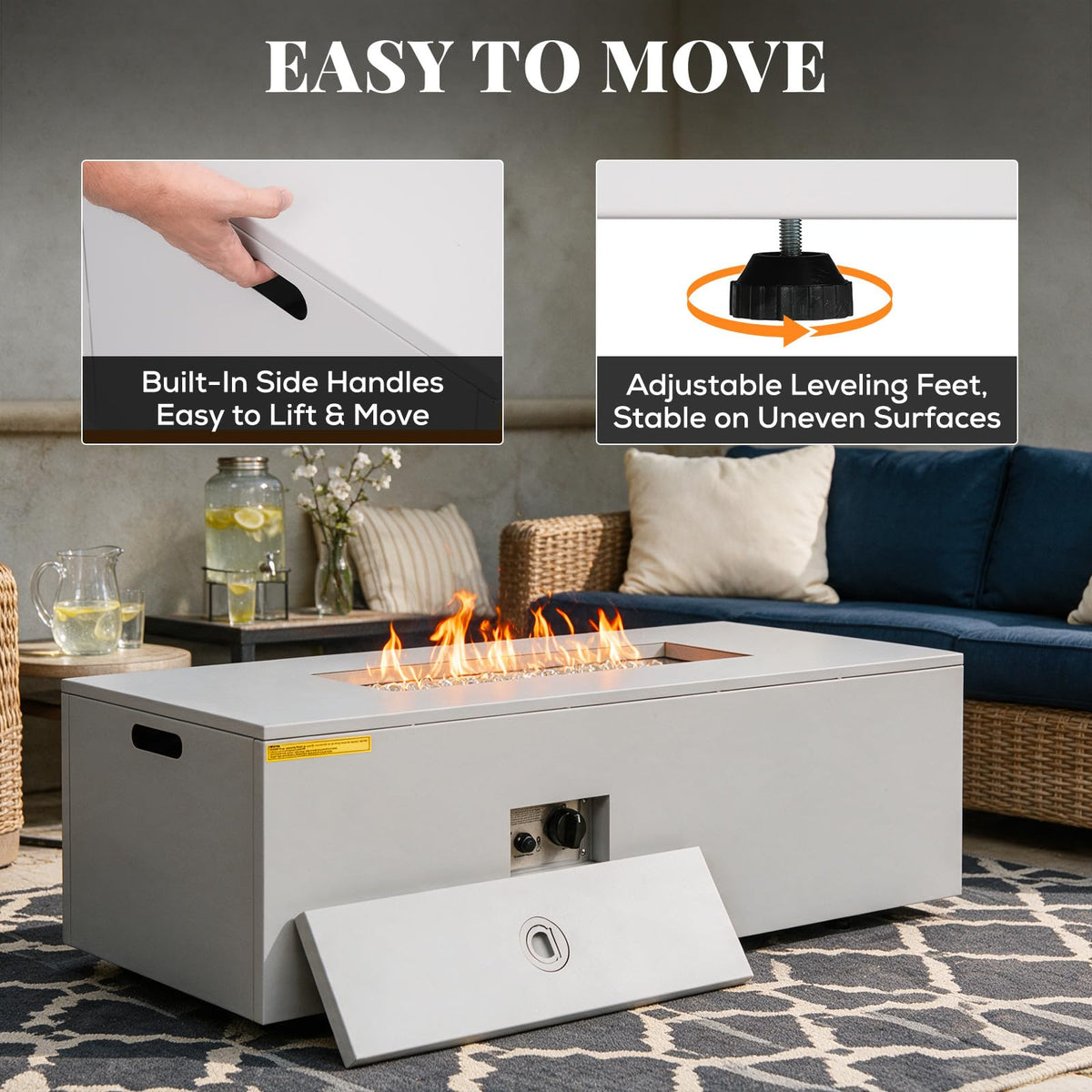 hykolity 50" Outdoor Fire Pit Table, Propane Fire Pit with Tank Holder, 50,000 BTU 2 in 1 Gas Fire Pit for Outside Patio & Backyard with Lid, Fire Glass Beads & Cover, CSA Certified